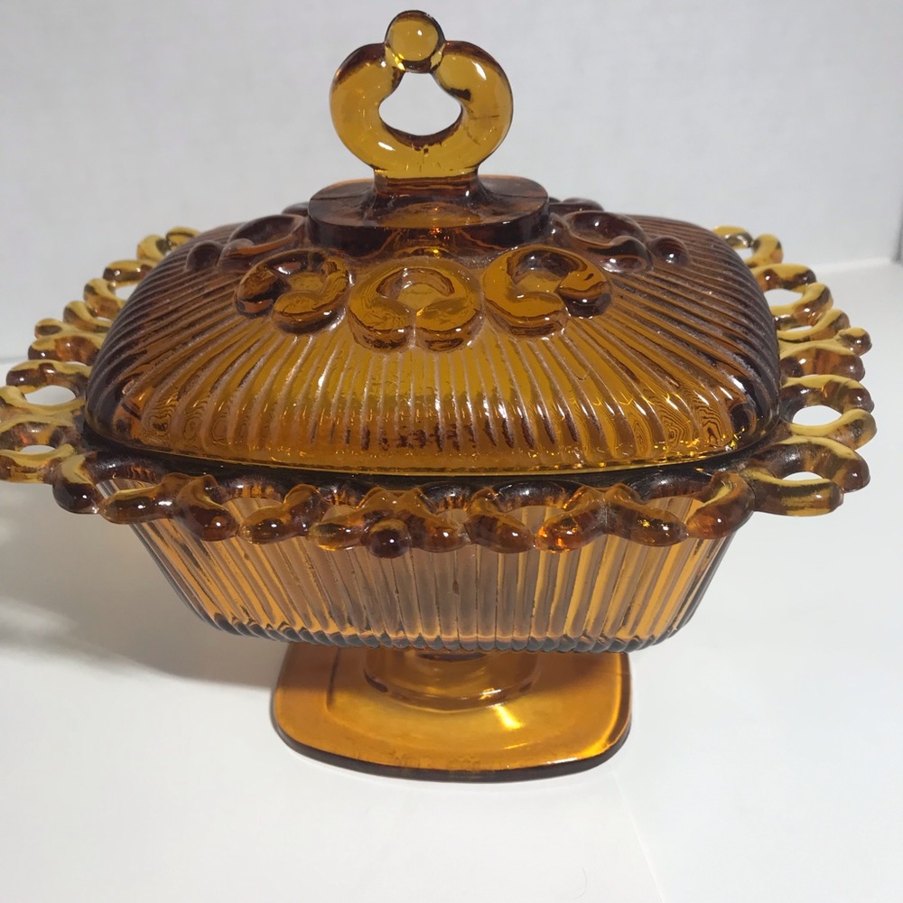 Amber glass candy dish